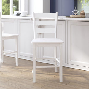 English Elm Liesel Set of 2 Commercial-Grade Wooden Ladderback Counter Stools for Stylish Kitchen Seating White Wash ES-STBN5-24-WH-2-GG