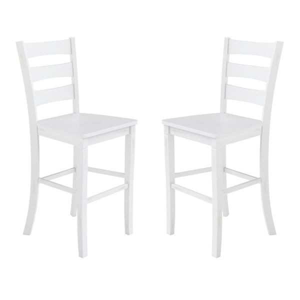 English Elm Liesel Set of 2 Classic Ladderback Barstools - Antique White Wash, Solid Wood, Durable Comfort ES-STBN5-29-WH-2-GG