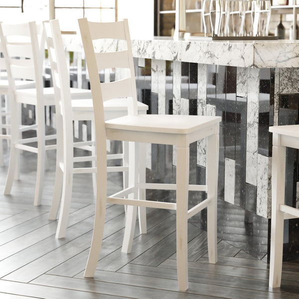 English Elm Liesel Set of 2 Classic Ladderback Barstools - Antique White Wash, Solid Wood, Durable Comfort ES-STBN5-29-WH-2-GG