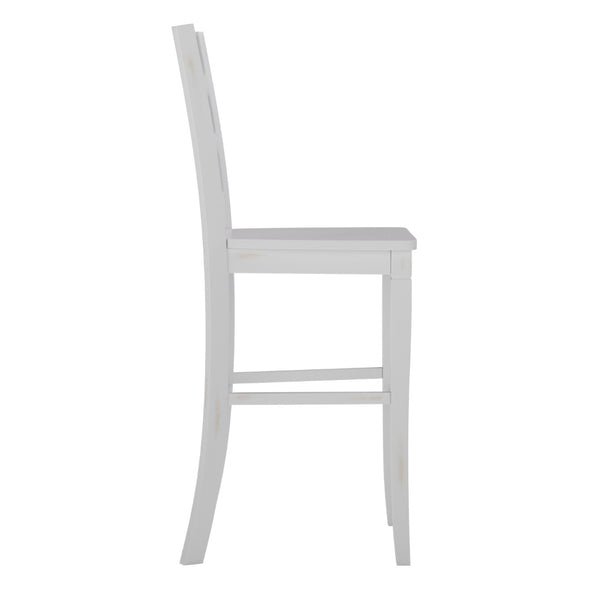 English Elm Liesel Set of 2 Classic Ladderback Barstools - Antique White Wash, Solid Wood, Durable Comfort ES-STBN5-29-WH-2-GG