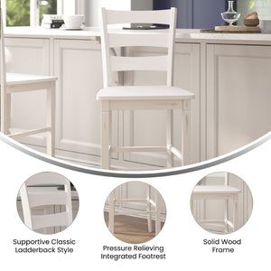 English Elm Liesel Set of 2 Classic Ladderback Barstools - Antique White Wash, Solid Wood, Durable Comfort ES-STBN5-29-WH-2-GG