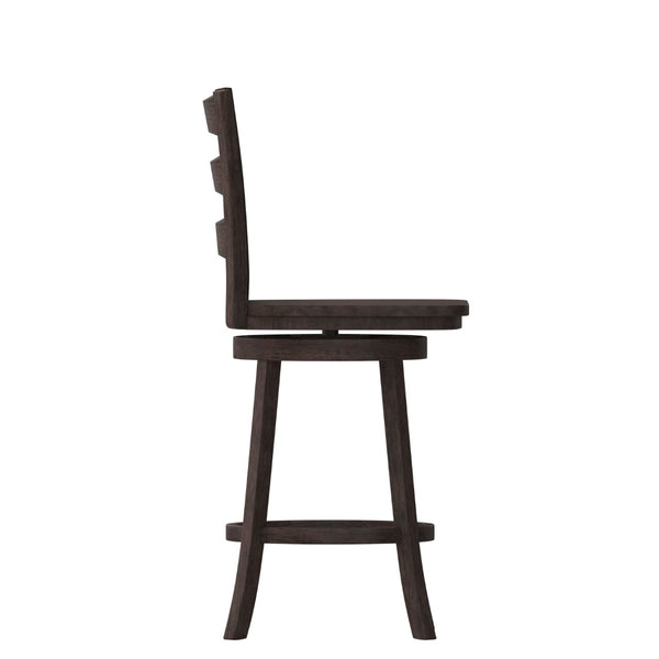 English Elm Liesel Commercial Grade Wooden Ladderback Swivel Barstool for Kitchen and Café Seating Comfort Gray Wash Walnut ES-UN-31WS-24-GY-GG