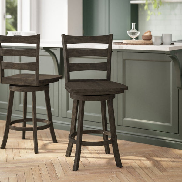 English Elm Liesel Commercial Grade Wooden Ladderback Swivel Barstool for Kitchen and Café Seating Comfort Gray Wash Walnut ES-UN-31WS-24-GY-GG