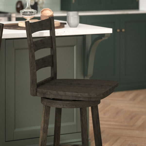 English Elm Liesel Commercial Grade Wooden Ladderback Swivel Barstool for Kitchen and Café Seating Comfort Gray Wash Walnut ES-UN-31WS-24-GY-GG