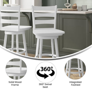 English Elm Liesel Commercial Grade Wooden Ladderback Swivel Barstool for Kitchen and Café Seating Comfort White Wash ES-UN-31WS-24-WH-GG