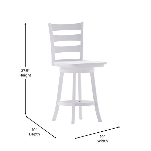 English Elm Liesel Commercial Grade Wooden Ladderback Swivel Barstool for Kitchen and Café Seating Comfort White Wash ES-UN-31WS-24-WH-GG