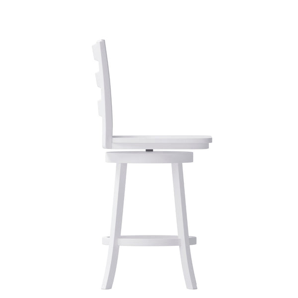 English Elm Liesel Commercial Grade Wooden Ladderback Swivel Barstool for Kitchen and Café Seating Comfort White Wash ES-UN-31WS-24-WH-GG