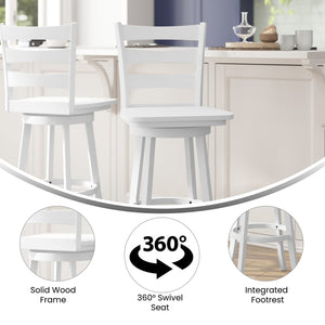 English Elm Liesel Classic Wooden Ladderback Swivel Barstool – Commercial Grade, Timeless Farmhouse Style, Durable Design White Wash ES-UN-31WS-29-WH-GG