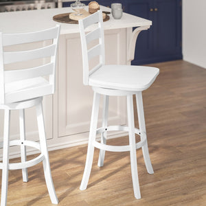 English Elm Liesel Classic Wooden Ladderback Swivel Barstool – Commercial Grade, Timeless Farmhouse Style, Durable Design White Wash ES-UN-31WS-29-WH-GG