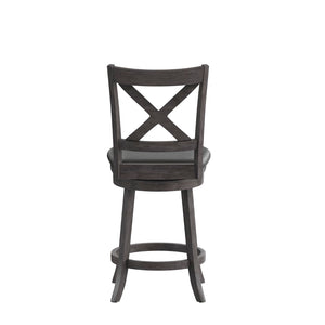 English Elm Felicity Classic Crossback Swivel Counter Stool with Padded LeatherSoft Seat for Stylish Comfort Black Vinyl/Gray Wash Walnut Frame ES-UN1-24-GY-GG