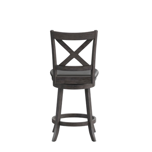 English Elm Felicity Classic Crossback Swivel Counter Stool with Padded LeatherSoft Seat for Stylish Comfort Black Vinyl/Gray Wash Walnut Frame ES-UN1-24-GY-GG