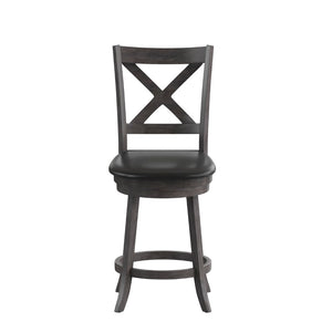English Elm Felicity Classic Crossback Swivel Counter Stool with Padded LeatherSoft Seat for Stylish Comfort Black Vinyl/Gray Wash Walnut Frame ES-UN1-24-GY-GG