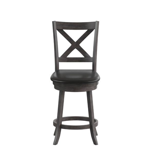 English Elm Felicity Classic Crossback Swivel Counter Stool with Padded LeatherSoft Seat for Stylish Comfort Black Vinyl/Gray Wash Walnut Frame ES-UN1-24-GY-GG