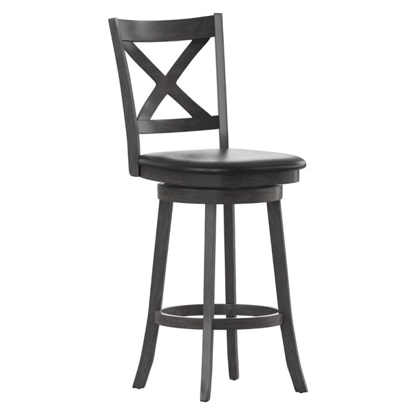 English Elm Felicity Classic Crossback Swivel Barstool – Durable Wood Frame & Comfortable Padded Seat for Bars Black Vinyl/Gray Wash Walnut Frame ES-UN1-29-GY-GG
