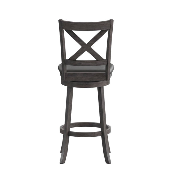 English Elm Felicity Classic Crossback Swivel Barstool – Durable Wood Frame & Comfortable Padded Seat for Bars Black Vinyl/Gray Wash Walnut Frame ES-UN1-29-GY-GG