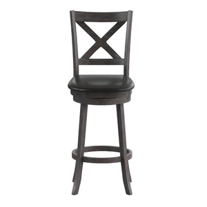 English Elm Felicity Classic Crossback Swivel Barstool – Durable Wood Frame & Comfortable Padded Seat for Bars Black Vinyl/Gray Wash Walnut Frame ES-UN1-29-GY-GG