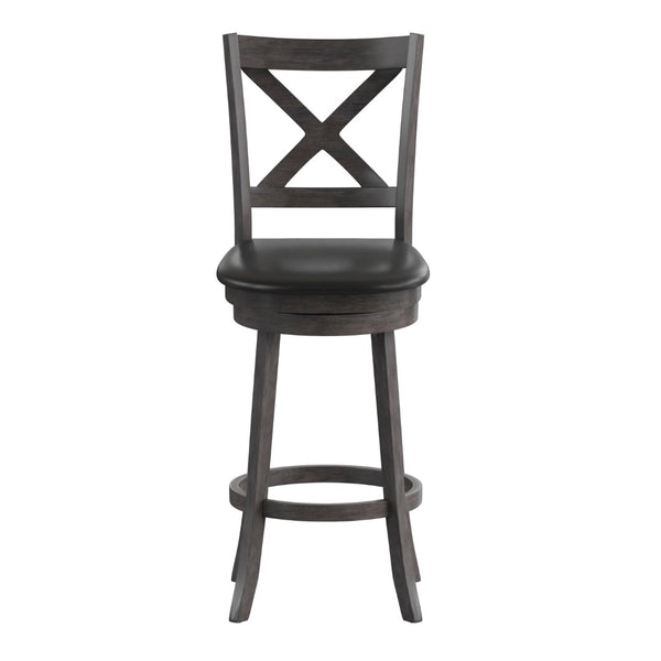 English Elm Felicity Classic Crossback Swivel Barstool – Durable Wood Frame & Comfortable Padded Seat for Bars Black Vinyl/Gray Wash Walnut Frame ES-UN1-29-GY-GG