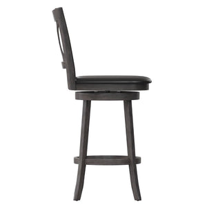 English Elm Felicity Classic Crossback Swivel Barstool – Durable Wood Frame & Comfortable Padded Seat for Bars Black Vinyl/Gray Wash Walnut Frame ES-UN1-29-GY-GG