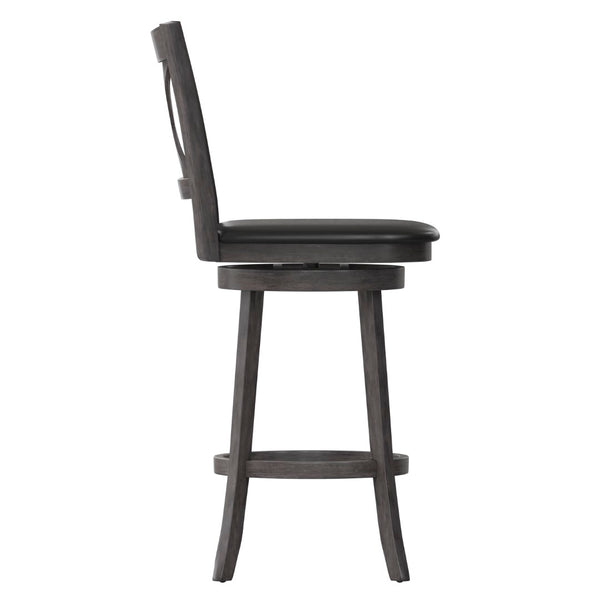 English Elm Felicity Classic Crossback Swivel Barstool – Durable Wood Frame & Comfortable Padded Seat for Bars Black Vinyl/Gray Wash Walnut Frame ES-UN1-29-GY-GG