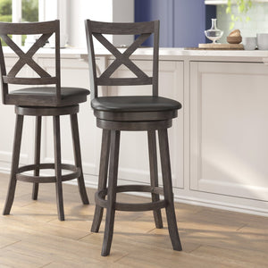 English Elm Felicity Classic Crossback Swivel Barstool – Durable Wood Frame & Comfortable Padded Seat for Bars Black Vinyl/Gray Wash Walnut Frame ES-UN1-29-GY-GG