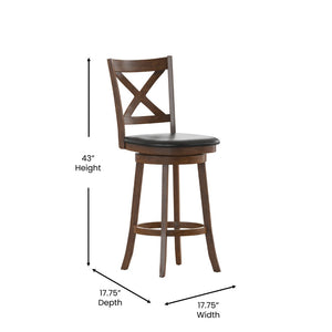English Elm Felicity Classic Crossback Swivel Barstool – Durable Wood Frame & Comfortable Padded Seat for Bars Black Vinyl/Antique Oak Frame ES-UN1-29-OAK-GG