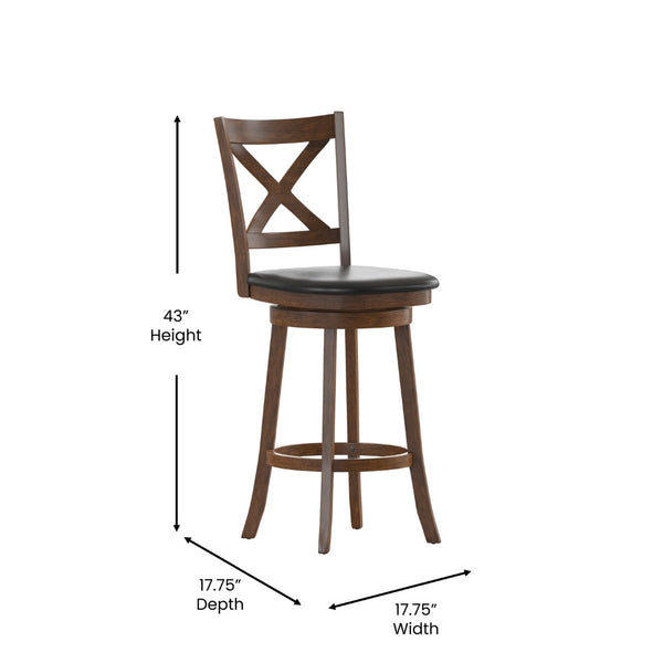 English Elm Felicity Classic Crossback Swivel Barstool – Durable Wood Frame & Comfortable Padded Seat for Bars Black Vinyl/Antique Oak Frame ES-UN1-29-OAK-GG