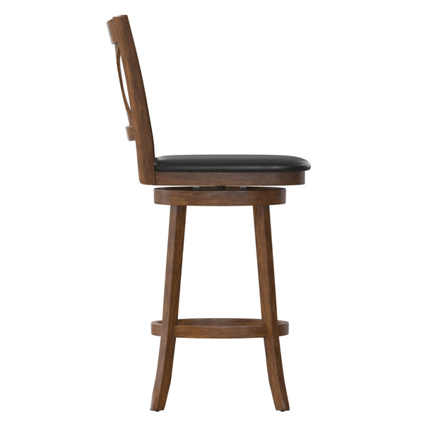 English Elm Felicity Classic Crossback Swivel Barstool – Durable Wood Frame & Comfortable Padded Seat for Bars Black Vinyl/Antique Oak Frame ES-UN1-29-OAK-GG