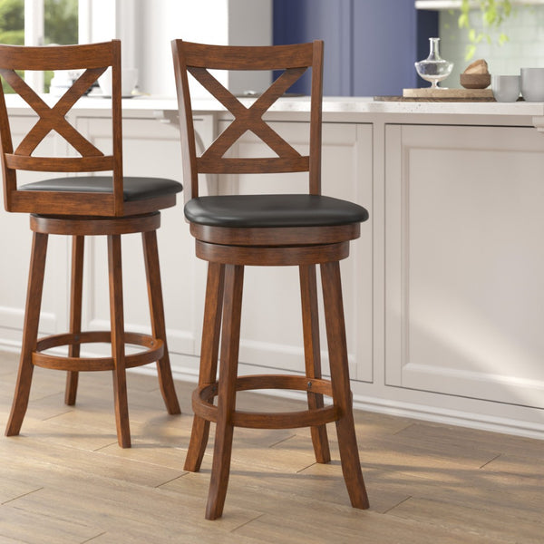 English Elm Felicity Classic Crossback Swivel Barstool – Durable Wood Frame & Comfortable Padded Seat for Bars Black Vinyl/Antique Oak Frame ES-UN1-29-OAK-GG
