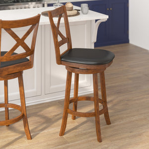 English Elm Felicity Classic Crossback Swivel Barstool – Durable Wood Frame & Comfortable Padded Seat for Bars Black Vinyl/Antique Oak Frame ES-UN1-29-OAK-GG