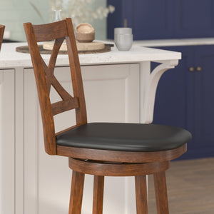 English Elm Felicity Classic Crossback Swivel Barstool – Durable Wood Frame & Comfortable Padded Seat for Bars Black Vinyl/Antique Oak Frame ES-UN1-29-OAK-GG