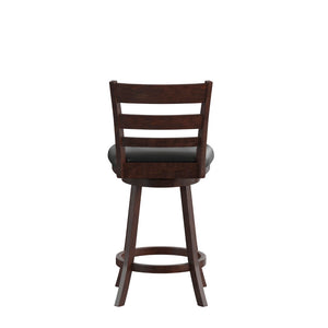 English Elm Zerrick Commercial Grade Espresso Ladderback Swivel Counter Stool with Padded LeatherSoft Seat Black Vinyl/Espresso Frame ES-UN3-24-ESP-GG