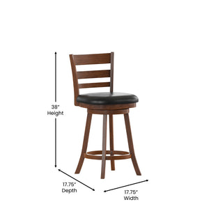 English Elm Zerrick Commercial Grade Espresso Ladderback Swivel Counter Stool with Padded LeatherSoft Seat Black Vinyl/Antique Oak Frame ES-UN3-24-OAK-GG