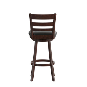 English Elm Zerrick Classic Ladderback Swivel Barstool with Padded LeatherSoft Seat for Durable Comfort & Style Black Vinyl/Espresso Frame ES-UN3-29-ESP-GG