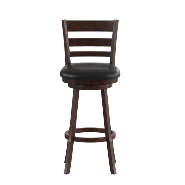 English Elm Zerrick Classic Ladderback Swivel Barstool with Padded LeatherSoft Seat for Durable Comfort & Style Black Vinyl/Espresso Frame ES-UN3-29-ESP-GG