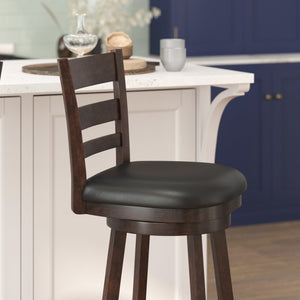 English Elm Zerrick Classic Ladderback Swivel Barstool with Padded LeatherSoft Seat for Durable Comfort & Style Black Vinyl/Espresso Frame ES-UN3-29-ESP-GG