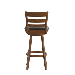 English Elm Zerrick Classic Ladderback Swivel Barstool with Padded LeatherSoft Seat for Durable Comfort & Style Black Vinyl/Antique Oak Frame ES-UN3-29-OAK-GG