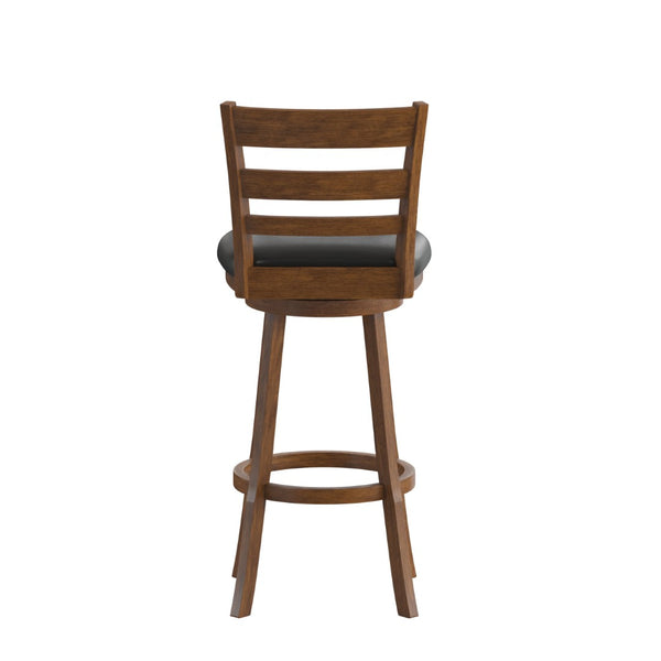 English Elm Zerrick Classic Ladderback Swivel Barstool with Padded LeatherSoft Seat for Durable Comfort & Style Black Vinyl/Antique Oak Frame ES-UN3-29-OAK-GG