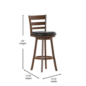 English Elm Zerrick Classic Ladderback Swivel Barstool with Padded LeatherSoft Seat for Durable Comfort & Style Black Vinyl/Antique Oak Frame ES-UN3-29-OAK-GG