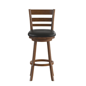 English Elm Zerrick Classic Ladderback Swivel Barstool with Padded LeatherSoft Seat for Durable Comfort & Style Black Vinyl/Antique Oak Frame ES-UN3-29-OAK-GG