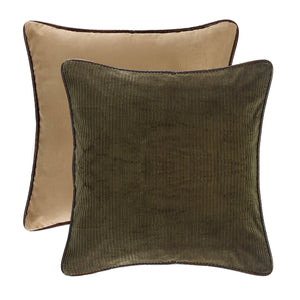 Hiend Accents Plush Luxurious Euro Sham With Green Corduroy Front & Faux Leather Piping For Elegant Decor Brown,Tan 50% Cotton,50% Polyester Es1006