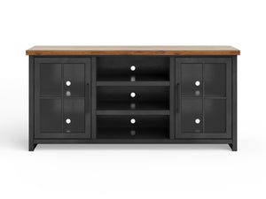 Legends Furniture Bridgevine Home Essex 67 Inch Tv Stand Console For Tvs Up To 80 Inches, No Assembly Required, Black And Whiskey Finish Black Poplar Solids And Okoume Veneers Es1210.Swk