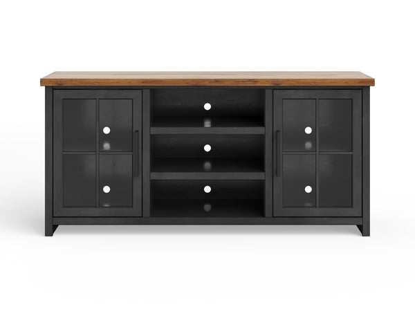 Legends Furniture Bridgevine Home Essex 67 Inch Tv Stand Console For Tvs Up To 80 Inches, No Assembly Required, Black And Whiskey Finish Black Poplar Solids And Okoume Veneers Es1210.Swk