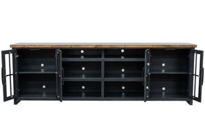 Legends Furniture Bridgevine Home Essex 96 Inch Tv Stand Console For Tvs Up To 100 Inches, No Assembly Requried, Black And Whiskey Finish Black Poplar Solids And Okoume Veneers Es1211.Swk