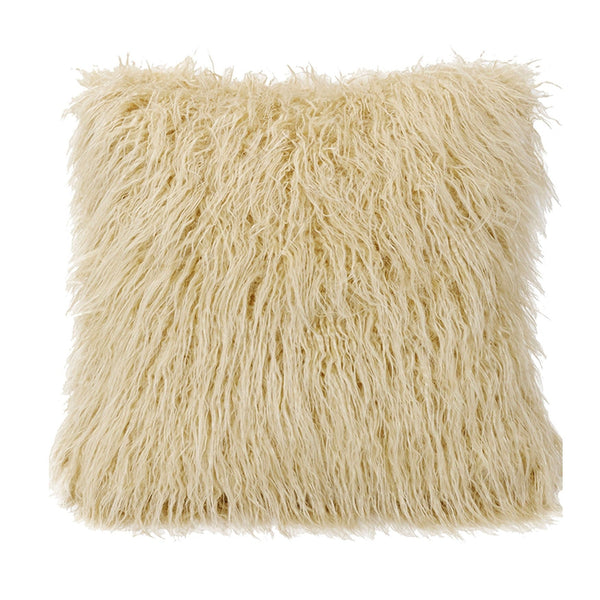 Hiend Accents Mongolian Faux Fur Euro Sham - Luxurious Textured Accent For Cozy Living Room Or Bedroom Decor Cream 100% Acrylic Es5003-os-cr