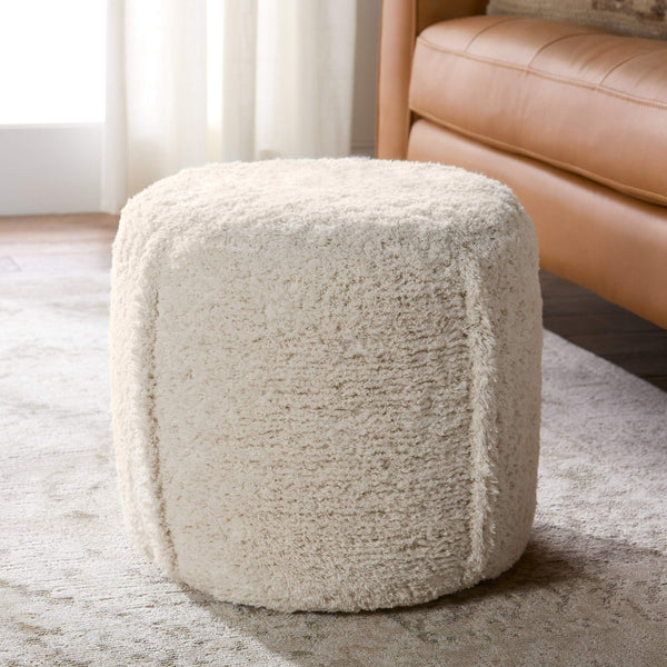 Jaipur Living Vibe by Jaipur Living Cotton Faux Shearling Cylinder Pouf Plush Bohemian Accent ACF100003