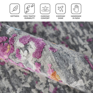 Essence Hand-knotted Wool Silk Abstract Rug with Carved High-low Pile for Modern Living Spaces