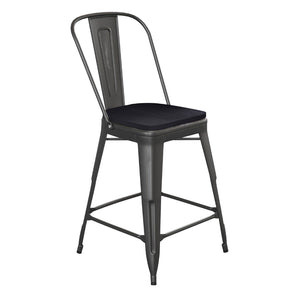 English Elm Carly Commercial-Grade 24" High Metal Counter Stool for Indoor-Outdoor Use, Stylish & Durable Design Black Seat/Black Frame ET-3534-24-BK-PL1B-GG