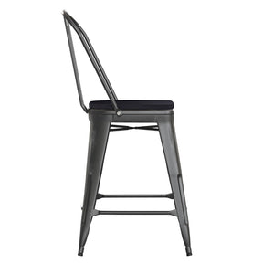 English Elm Carly Commercial-Grade 24" High Metal Counter Stool for Indoor-Outdoor Use, Stylish & Durable Design Black Seat/Black Frame ET-3534-24-BK-PL1B-GG