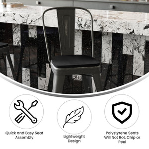 English Elm Carly Commercial-Grade 24" High Metal Counter Stool for Indoor-Outdoor Use, Stylish & Durable Design Black Seat/Black Frame ET-3534-24-BK-PL1B-GG