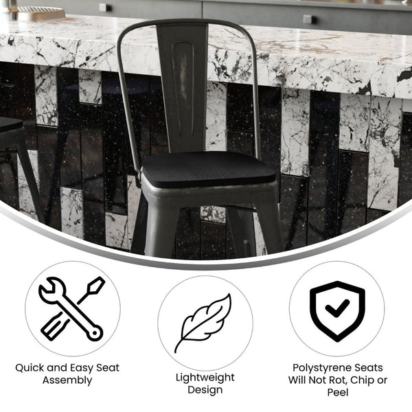 English Elm Carly Commercial-Grade 24" High Metal Counter Stool for Indoor-Outdoor Use, Stylish & Durable Design Black Seat/Black Frame ET-3534-24-BK-PL1B-GG